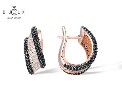Сребърни обеци Clara Bijoux с розова позлатка, черен шпинел и циркони – PE401
