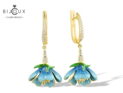 Емайлирани обеци Clara Bijoux с жълта позлатка и циркони – модел PE405