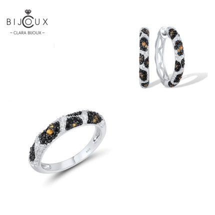 Сребърен комплект обеци и пръстен с тигрова шарка Clara Bijoux
