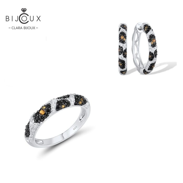 Сребърен комплект обеци и пръстен с тигрова шарка Clara Bijoux