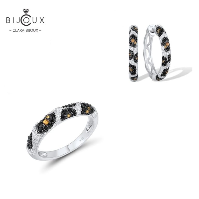Сребърен комплект обеци и пръстен с тигрова шарка Clara Bijoux