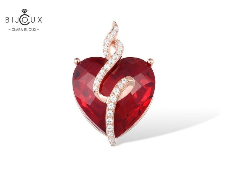 Сребърна висулка сърце с червен кристал Clara Bijoux – изглед отпред