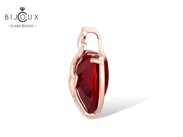Сребърна висулка сърце с червен кристал и бели циркони Clara Bijoux – страничен изглед