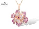 Сребърна висулка цвете с розова позлатка и сапфири Clara Bijoux – изглед отпред