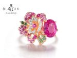 Сребърен пръстен Clara Bijoux с розов сапфир и рубин – изглед отпред