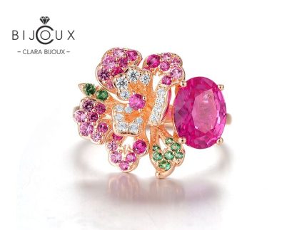 Сребърен пръстен Clara Bijoux с розов сапфир и рубин – изглед отпред