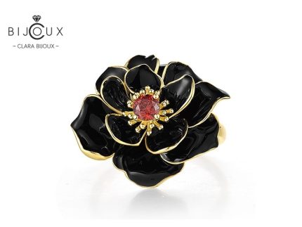 Пръстен „Черна роза“ със златна позлатка и гранат Clara Bijoux – изглед отпред