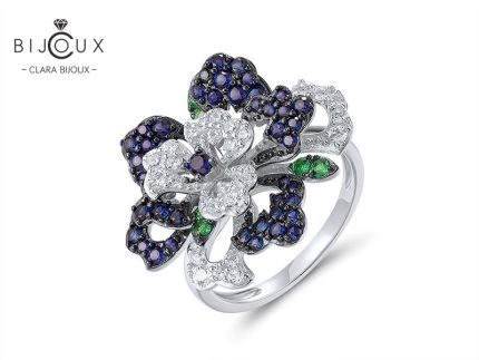 Луксозен сребърен пръстен цвете с бели CZ камъни Clara Bijoux
