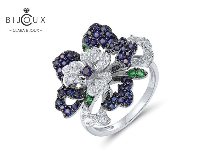 Луксозен сребърен пръстен цвете с бели CZ камъни Clara Bijoux