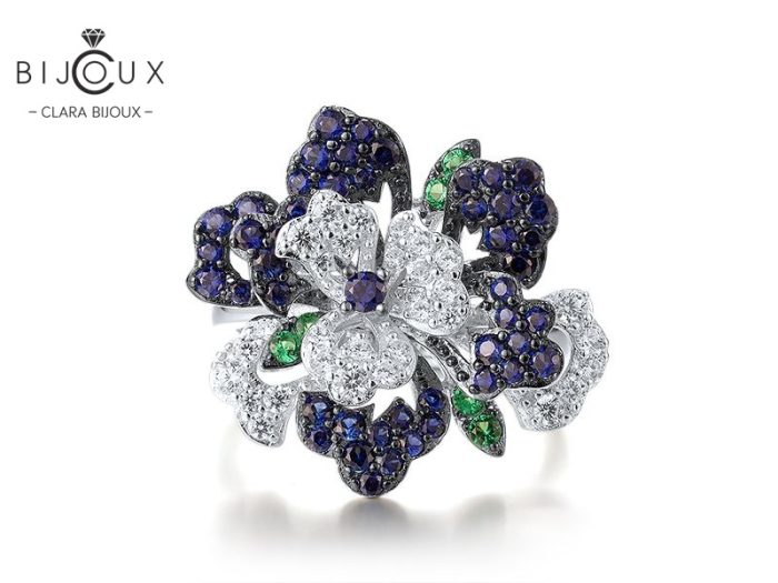Елегантен пръстен със син сапфир и зелен шпинел Clara Bijoux
