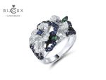 Елегантен сребърен пръстен със сапфир, шпинел и CZ камъни Clara Bijoux – изглед отстрани