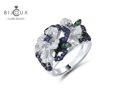 Елегантен сребърен пръстен със сапфир, шпинел и CZ камъни Clara Bijoux – изглед отстрани