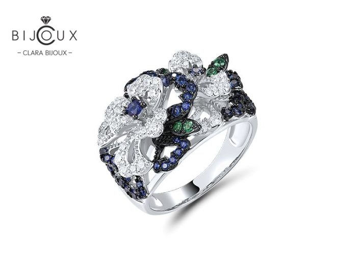 Елегантен сребърен пръстен със сапфир, шпинел и CZ камъни Clara Bijoux – изглед отстрани