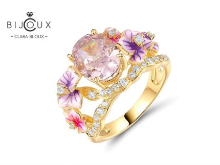 Луксозен пръстен с емайлирани цветя и позлатено покритие Clara Bijoux