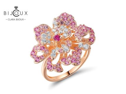 Сребърен пръстен с розова позлатка и рубини Clara Bijoux – страничен изглед