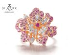 Сребърен пръстен цвете с розова позлатка и розови сапфири Clara Bijoux – изглед отпред