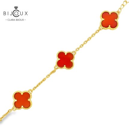 Позлатена сребърна гривна Clara Bijoux с червен ахат и символ на късмет