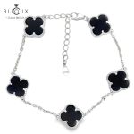 Елегантна сребърна гривна с черен ахат Clara Bijoux – родирано сребро и четирилистни детелинки