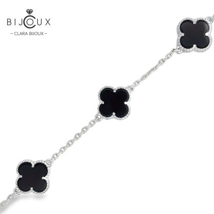 Сребърна гривна Clara Bijoux с родиево покритие и черен ахат – изискан моден аксесоар