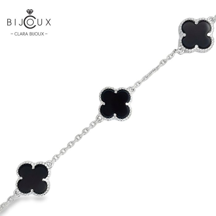 Сребърна гривна Clara Bijoux с родиево покритие и черен ахат – изискан моден аксесоар