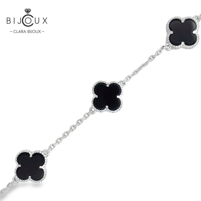 Сребърна гривна Clara Bijoux с родиево покритие и черен ахат – изискан моден аксесоар