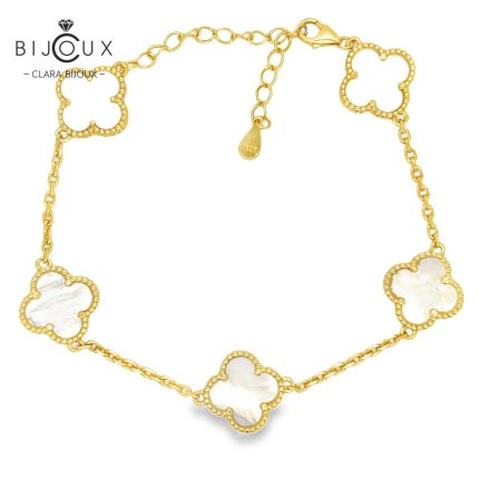 Позлатена сребърна гривна Clara Bijoux с естествен бял седеф – елегантен дизайнерски модел