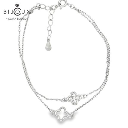 Деликатна гривна от родирано сребро Clara Bijoux с двойна верижка и инкрустиран бял CZ