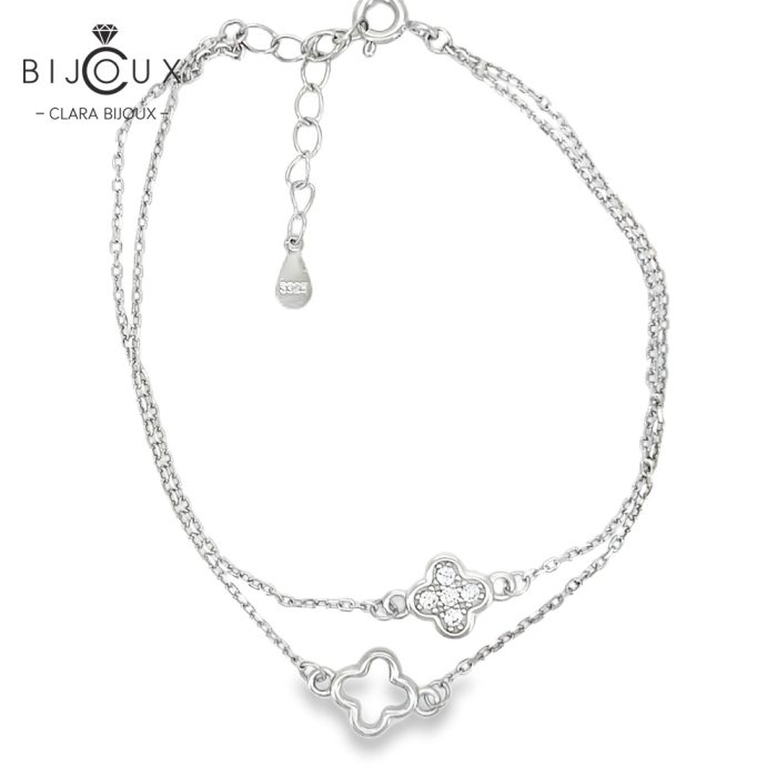 Деликатна гривна от родирано сребро Clara Bijoux с двойна верижка и инкрустиран бял CZ
