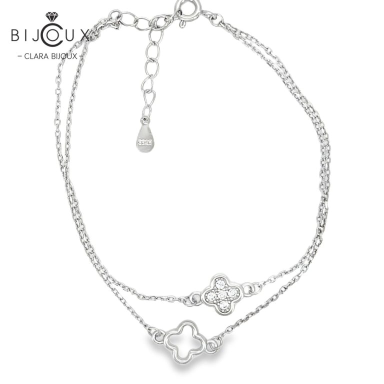 Деликатна гривна от родирано сребро Clara Bijoux с двойна верижка и инкрустиран бял CZ