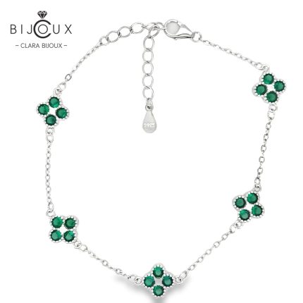 Елегантна гривна от родирано сребро Clara Bijoux със зелени и бели камъни