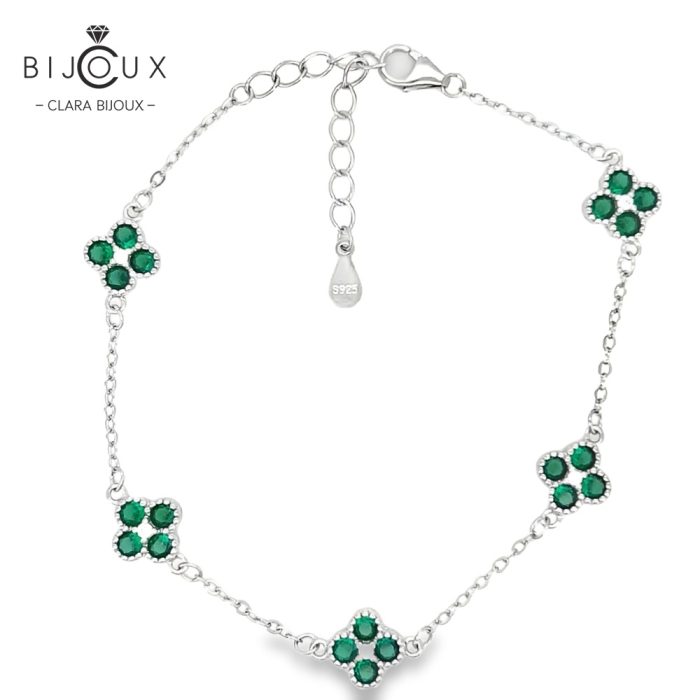 Елегантна гривна от родирано сребро Clara Bijoux със зелени и бели камъни
