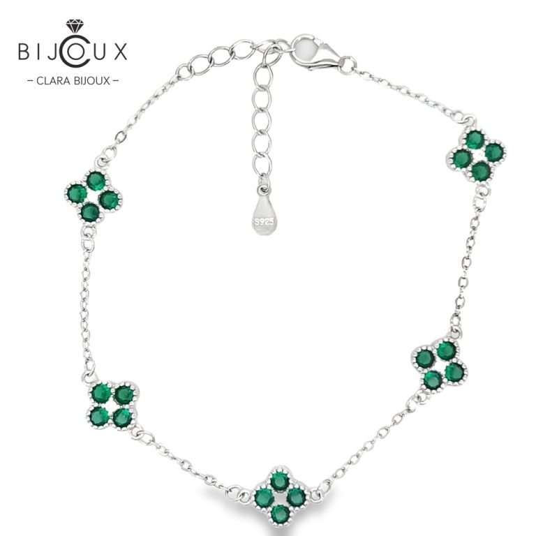 Елегантна гривна от родирано сребро Clara Bijoux със зелени и бели камъни