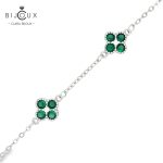 Фина сребърна гривна Clara Bijoux с детелинки и зелени CZ камъни