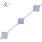 Стилна сребърна гривна Clara Bijoux с виолетов халцедон и четирилистни детелинки