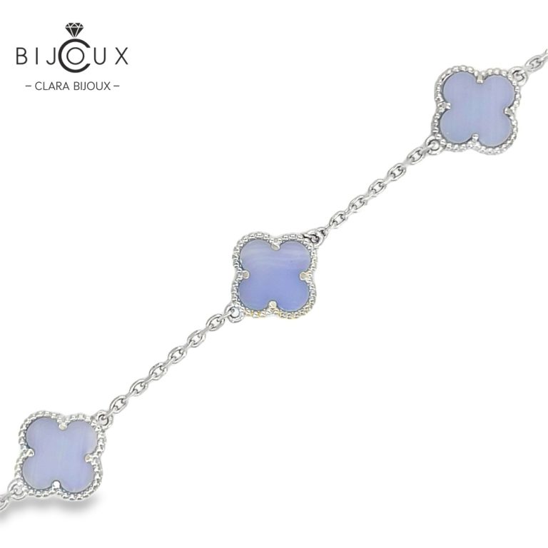 Стилна сребърна гривна Clara Bijoux с виолетов халцедон и четирилистни детелинки