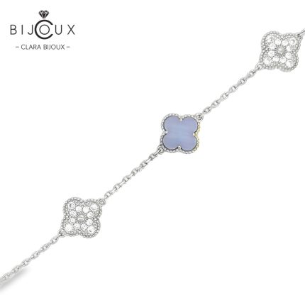Елегантна сребърна гривна Clara Bijoux с виолетов халцедон и бели камъни