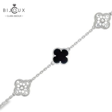 Елегантна гривна от родирано сребро Clara Bijoux с черен ахат и CZ камъни