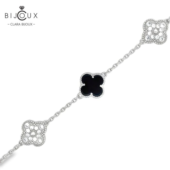 Елегантна гривна от родирано сребро Clara Bijoux с черен ахат и CZ камъни