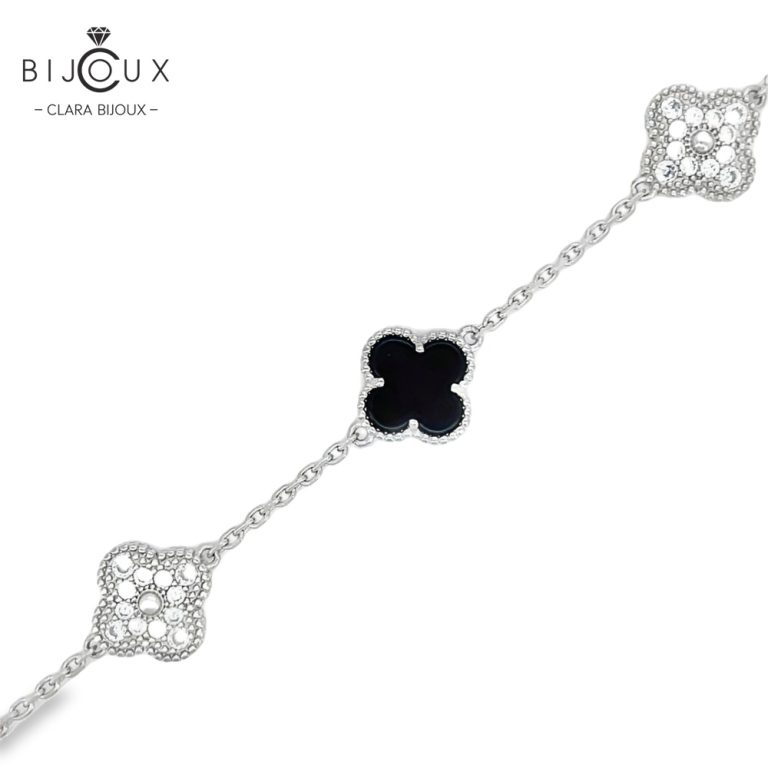Елегантна гривна от родирано сребро Clara Bijoux с черен ахат и CZ камъни