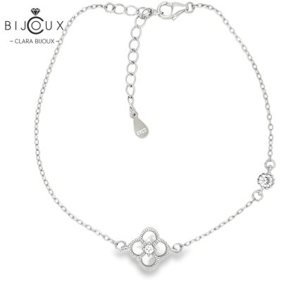 Сребърна гривна с бял седеф и бял CZ – луксозно бижу Clara Bijoux