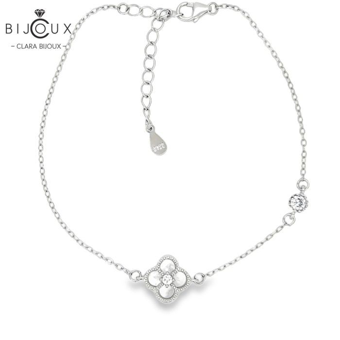Сребърна гривна с бял седеф и бял CZ – луксозно бижу Clara Bijoux