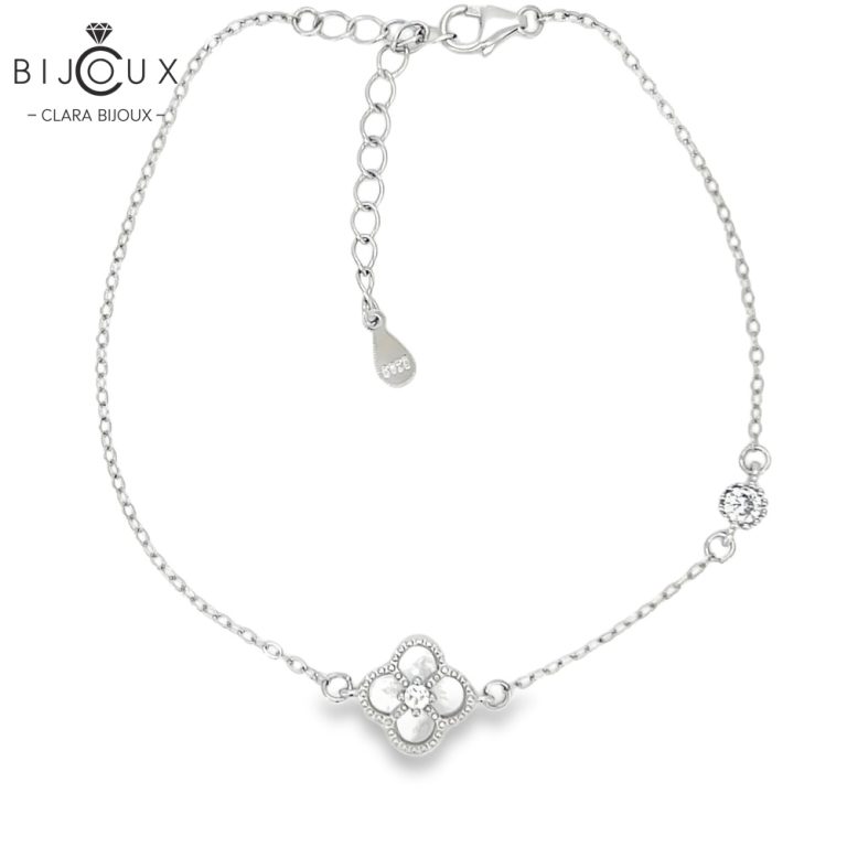 Сребърна гривна с бял седеф и бял CZ – луксозно бижу Clara Bijoux
