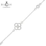 Сребърна гривна Clara Bijoux с детелинка от бял седеф и CZ камък