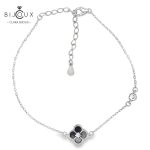 Сребърна гривна Clara Bijoux с детелинка от черен ахат и бял CZ камък