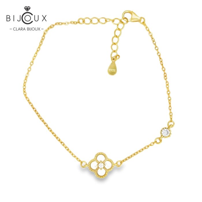 Елегантна гривна от сребро 925 с жълта позлатка и бял седеф Clara Bijoux