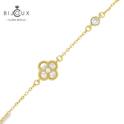 Позлатена сребърна гривна с детелинка от седеф Clara Bijoux