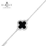 Елегантна гривна от родирано сребро 925 с детелинка от черен ахат Clara Bijoux