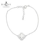 Гривна от родирано сребро 925 с детелинка от бял седеф и CZ камъни Clara Bijoux