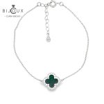 Елегантна гривна от родирано сребро с детелинка от малахит Clara Bijoux
