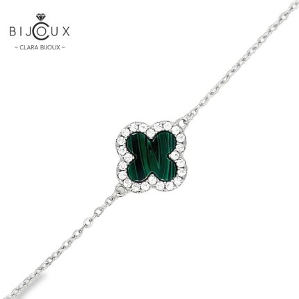 Сребърна гривна с малахит и CZ камъни Clara Bijoux